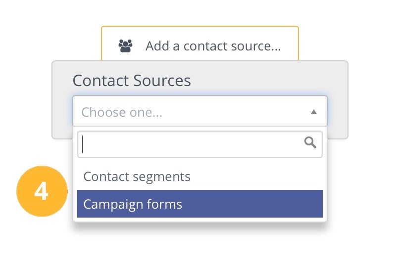 Screenshot of the creation of a campaign by selecting the source
