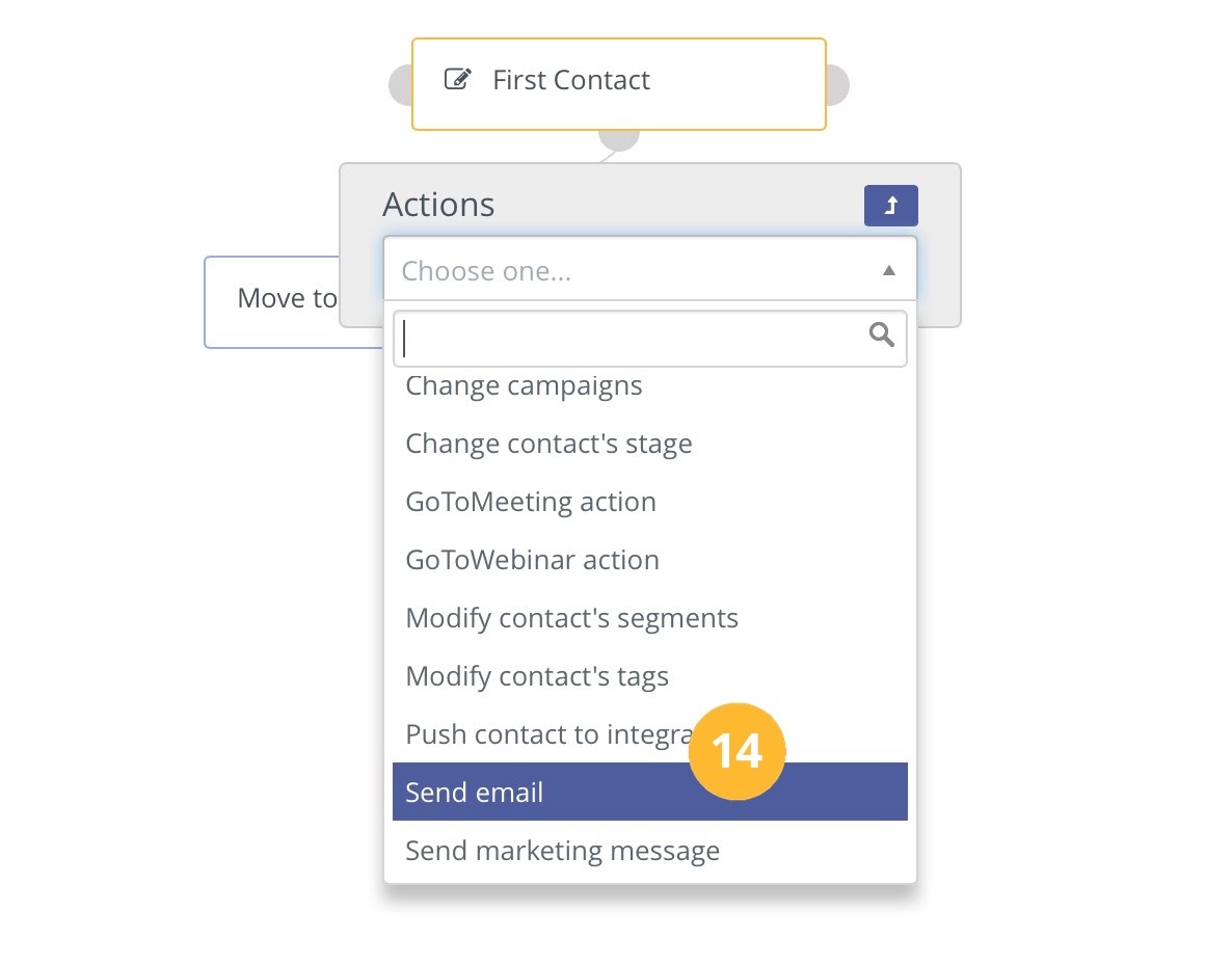 Screenshot showing the addition of a send email action