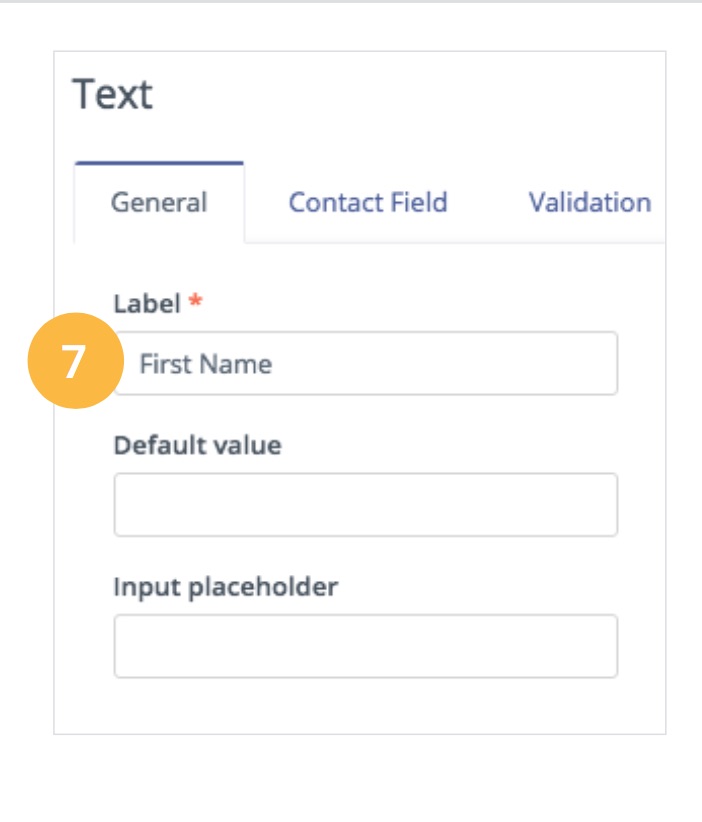 Screenshot showing the selection of a text field to create a first name field on a Mautic form.