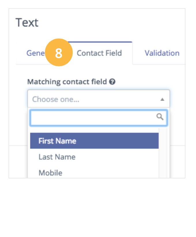 Screenshot showing the selection of a contact field in form field mapping